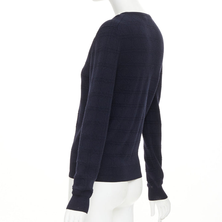 DIOR Macrocannage navy geometric jacquard wool silk blend knit sweater FR34 XS