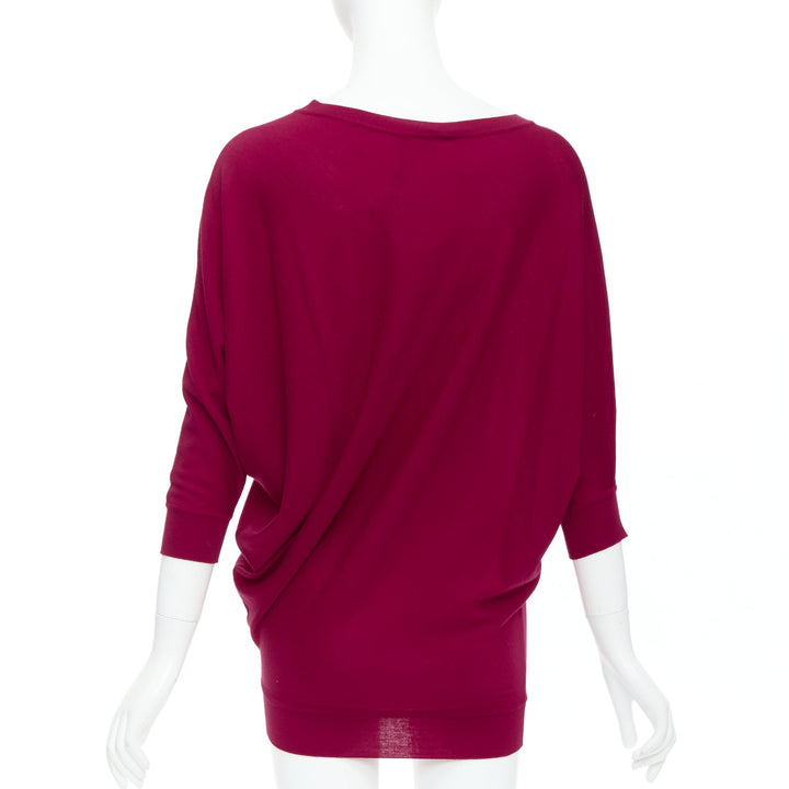 ALEXANDER MCQUEEN raspberry red 100% wool asymmetric drape sweater M