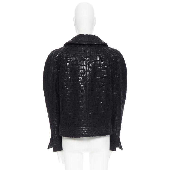 runway CHANEL 13A cyber tweed bomber sleeve double breasted black jacket FR36
