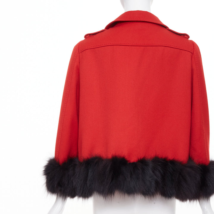 MOSCHINO Cheap and Chic red black real fur trim wool biker style jacket IT46 XL