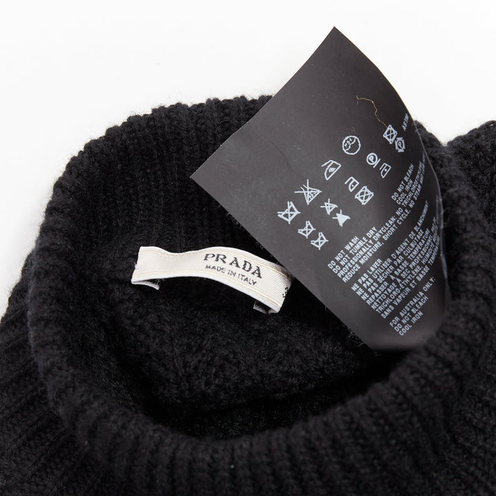 PRADA 100% cashmere black ribbed mock neck cap sleeve sweater vest IT36 XXS