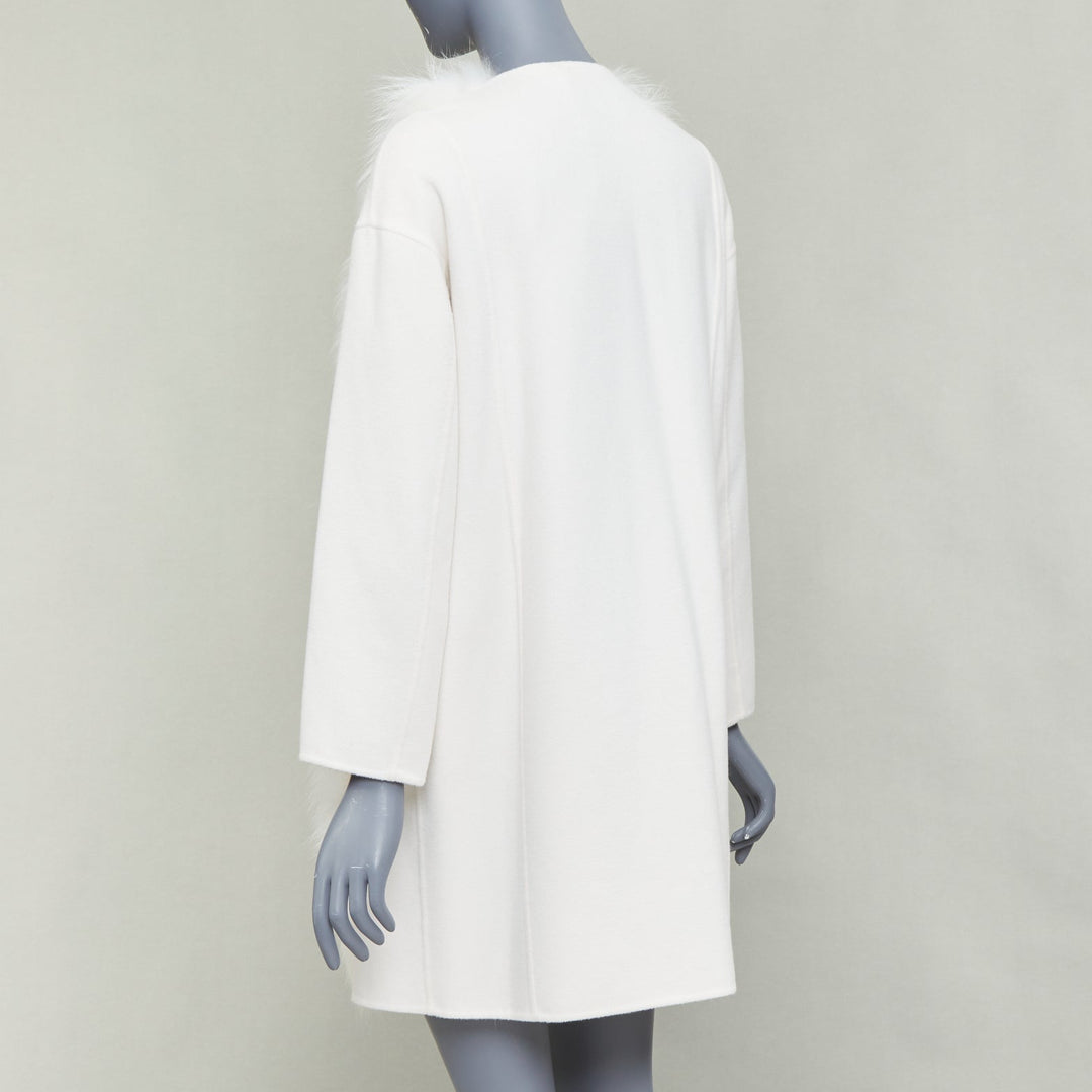 FENDI cream fox fur double faced cashmere long coat IT36 XXS
