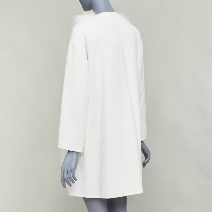 FENDI cream fox fur double faced cashmere long coat IT36 XXS