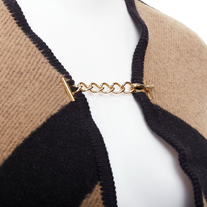 BURBERRY beige  House Check wool cashmere chained cape blanket poncho