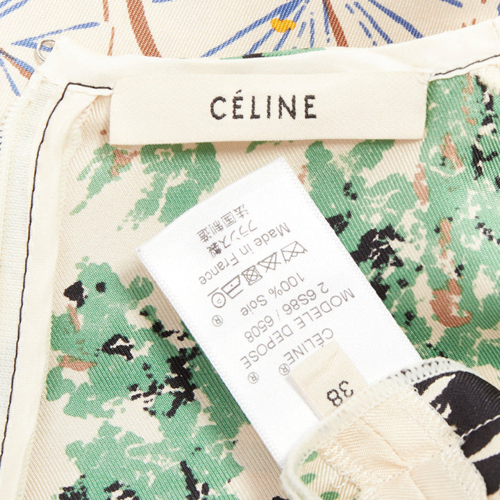 rare CELINE Phoebe Philo cream multicolor mulberry silk cyclist dress FR38 M