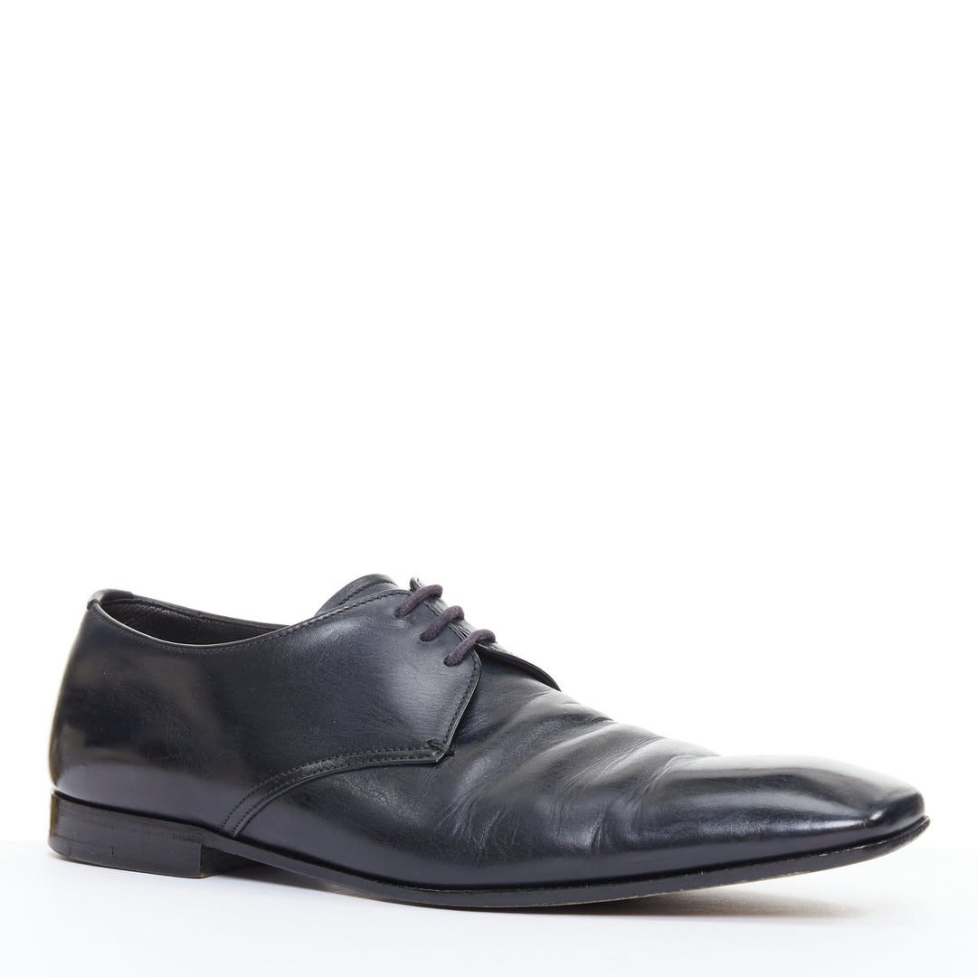 PRADA black leather square toe lace brogue shoes UK6.5 EU40.5