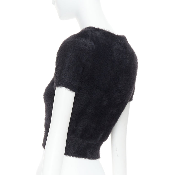 ALEXANDER WANG Crystal Knot black fuzzy V0-neck cropped sweater XS
