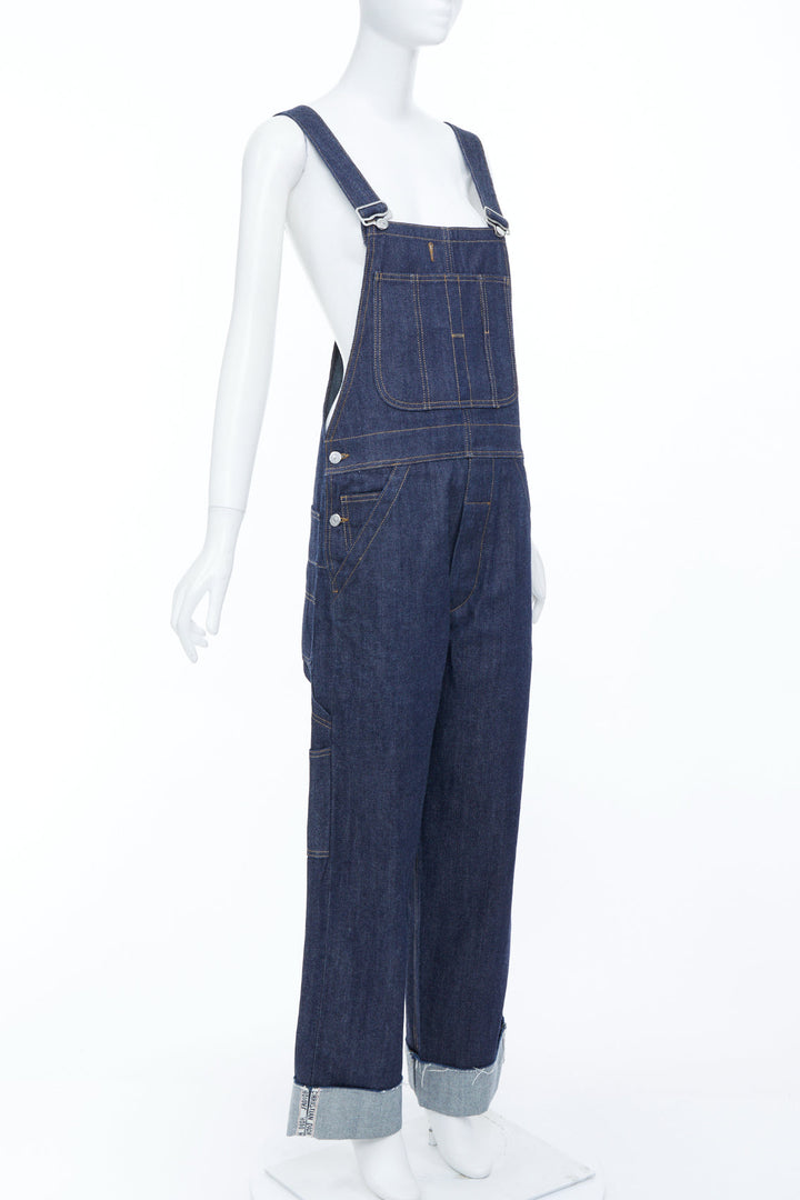 CHRISTIAN DIOR oblique cuffed dark blue raw denim straight overalls FR36 S
