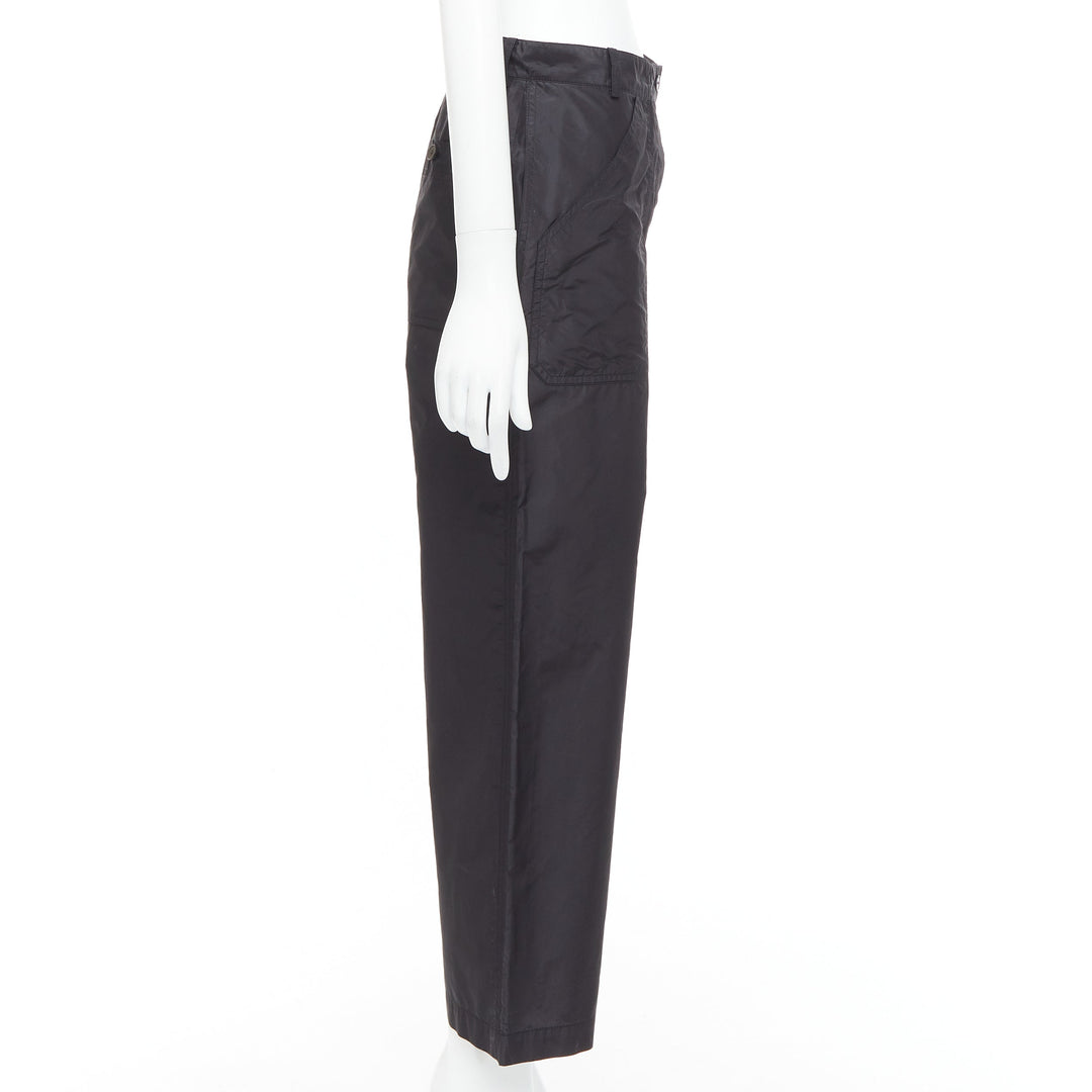 CHRISTIAN DIOR 100% silk black button fly wide cargo pants FR36 S