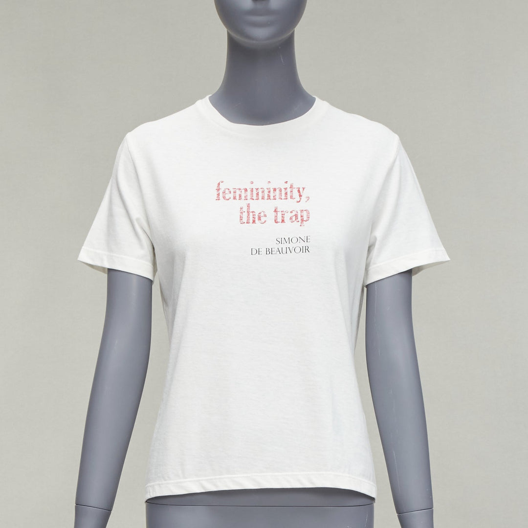 DIOR Feminity The Trap Simone De Beauvoir print white cotton linen tshirt XS