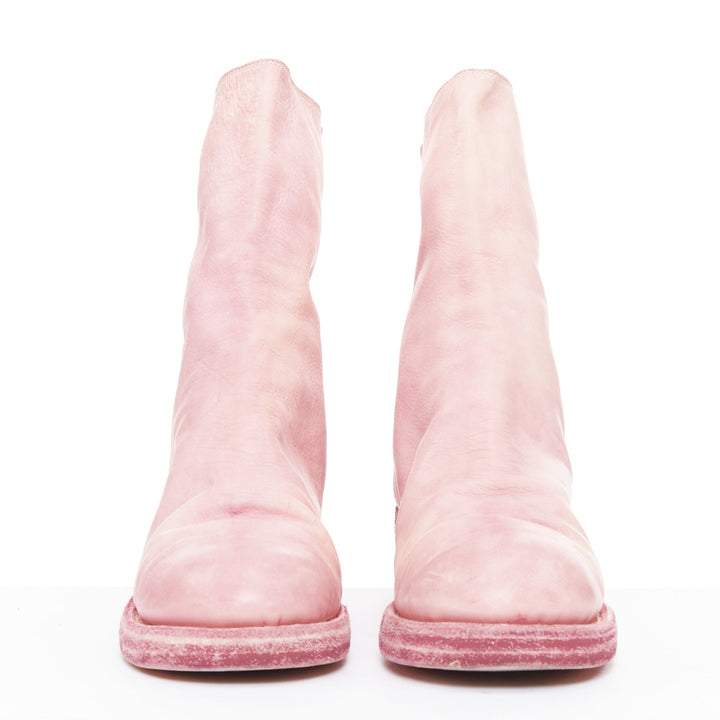 GUIDI Ink pink bubblegum distressed leather back zip block boots EU37