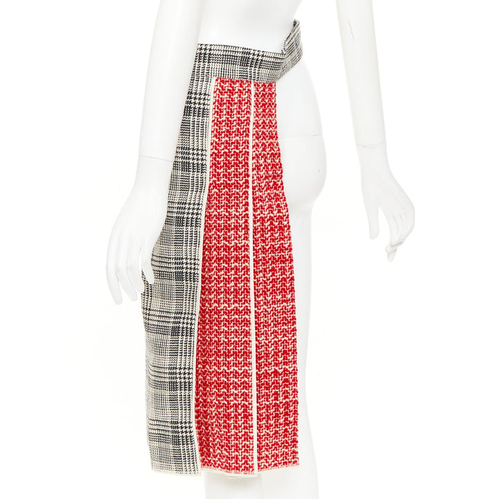 PRADA 2015 Glen check virgin houndstooth wool tweed half skirt belt IT40 S