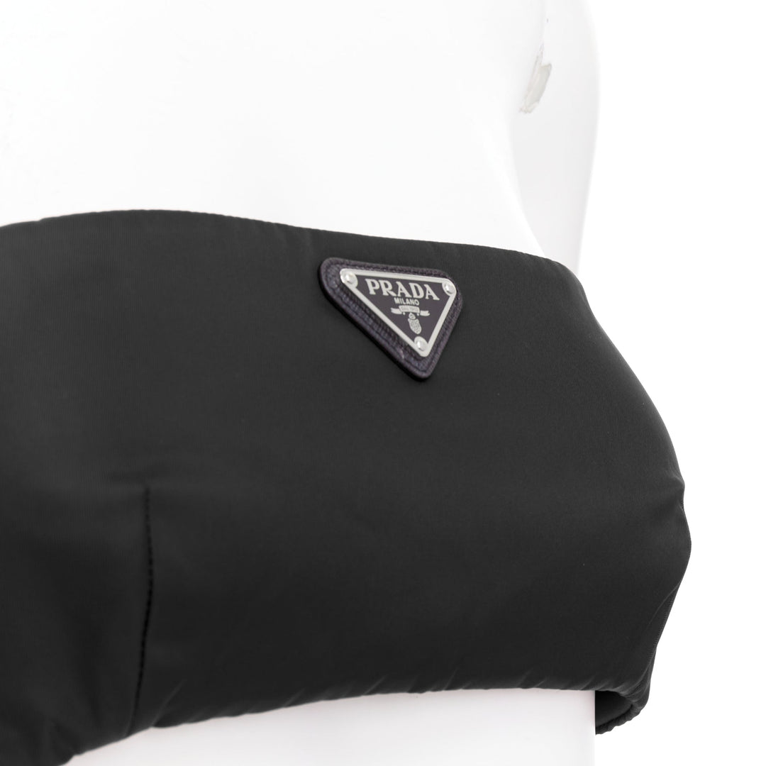 PRADA Re-Nylon black triangle logo plate strapless bustier tube top IT42 M