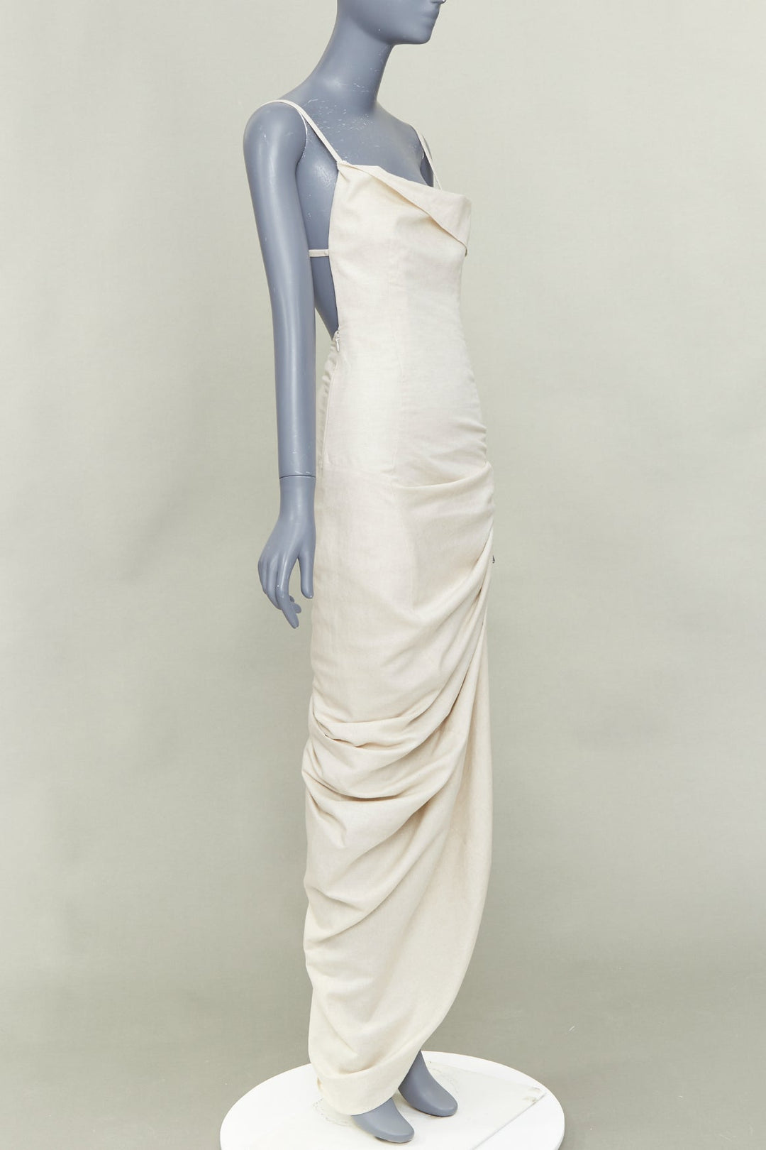 JACQUEMUS 2020 Runway La Robe Saudade cotton linen draped maxi dress FR34 XS
