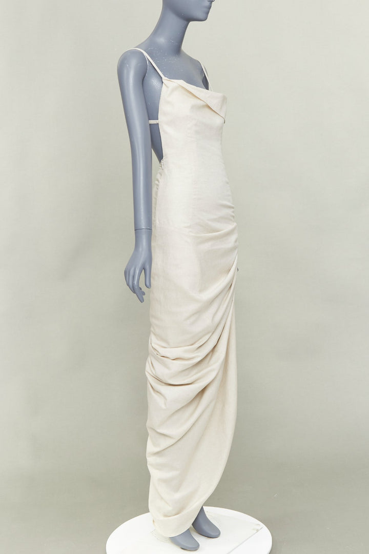 JACQUEMUS 2020 Runway La Robe Saudade cotton linen draped maxi dress FR34 XS