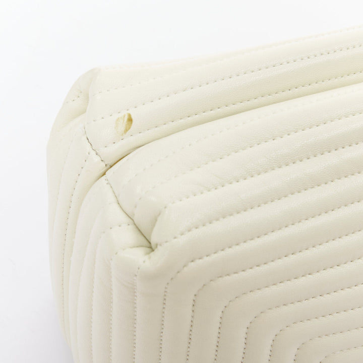 JIL SANDER Goji off white quilted topstitch leather kisslock oversize clutch bag
