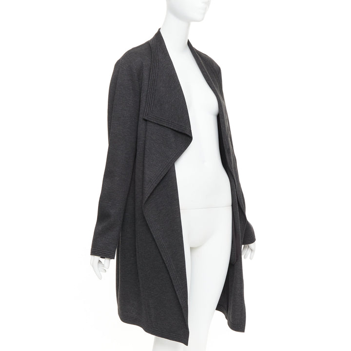 DONNA KARAN dark grey viscose quilted waterfall drape front coat US14 XXL