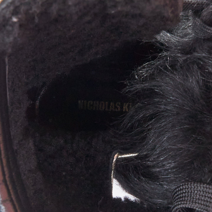 NICHOLAS KIRKWOOD Polly Neige black patent fur trim snow boots