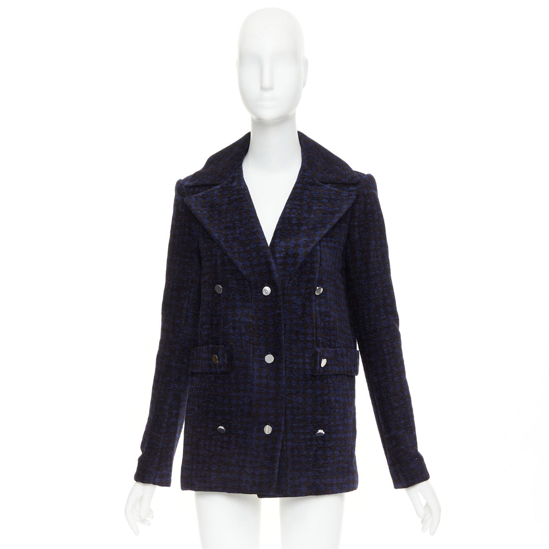 THE ROW 2018 black blue textured velvet double breasted coat US2 S