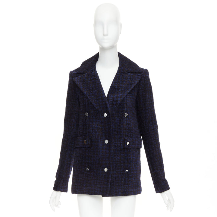 THE ROW 2018 black blue textured velvet double breasted coat US2 S