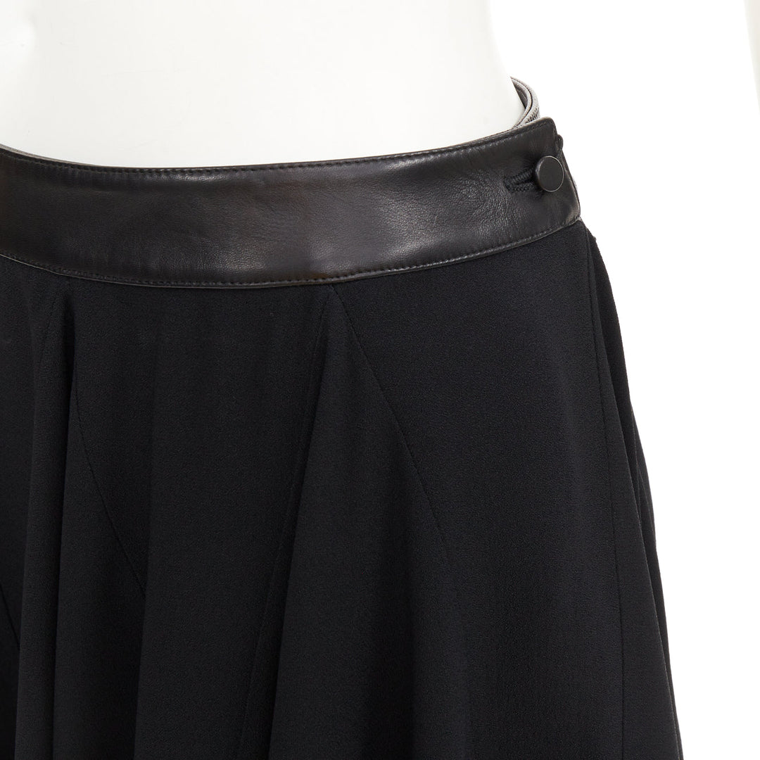 SAINT LAURENT 2012 black leather trim waist acetate mini flutter skirt FR36 S