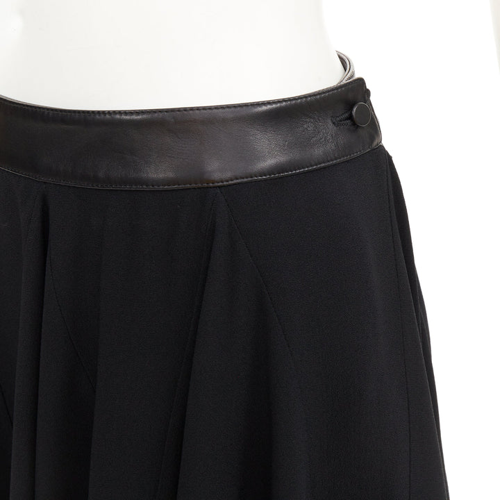 SAINT LAURENT 2012 black leather trim waist acetate mini flutter skirt FR36 S