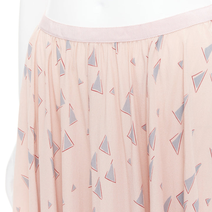 VALENTINO  100% silk dusty pink grey triangle print midi skirt UK8 S