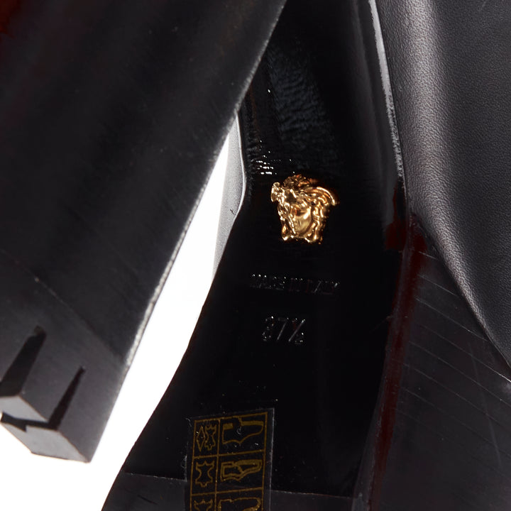 VERSACE black gold buckle sling back black 130mm platform loafer EU37.5