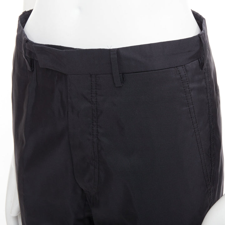 PRADA black shiny nylon mid waisted flare boot cut crop trousers IT46 S