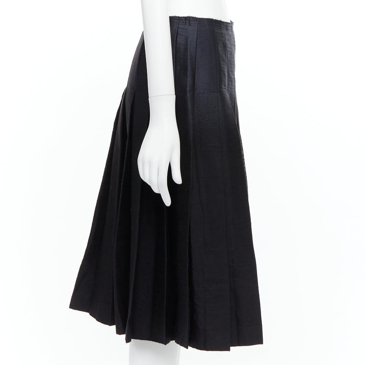 PRADA 2007 black gradient fused silk wool box pleat waist midi skirt IT38 XS