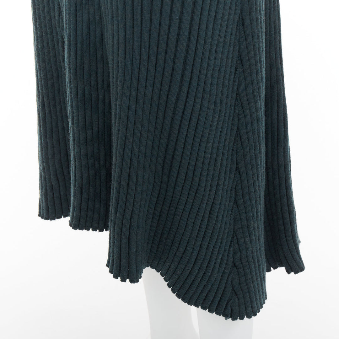 OLD CELINE Phoebe Philo 2014 dark green wool mock neck ribbed knit dress S