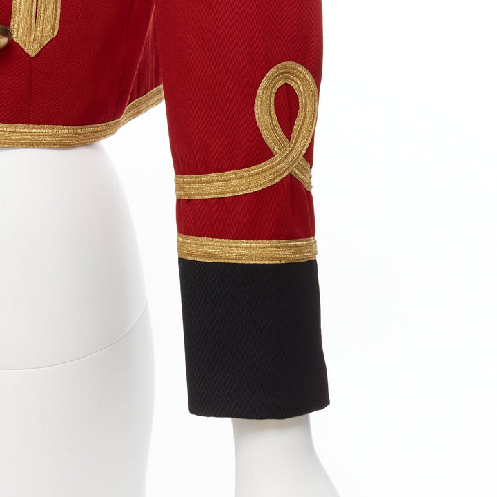 SAINT LAURENT 2014 Spencer red wool military gold cropped officer jacket FR34 XS