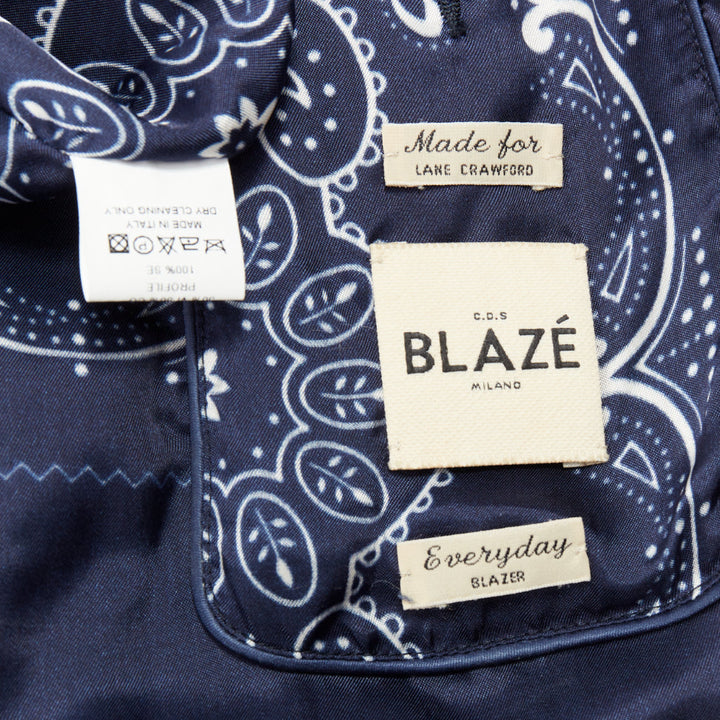 BLAZE MILANO Everyday navy virgin wool cream silk curved pocket blazer US0 XS