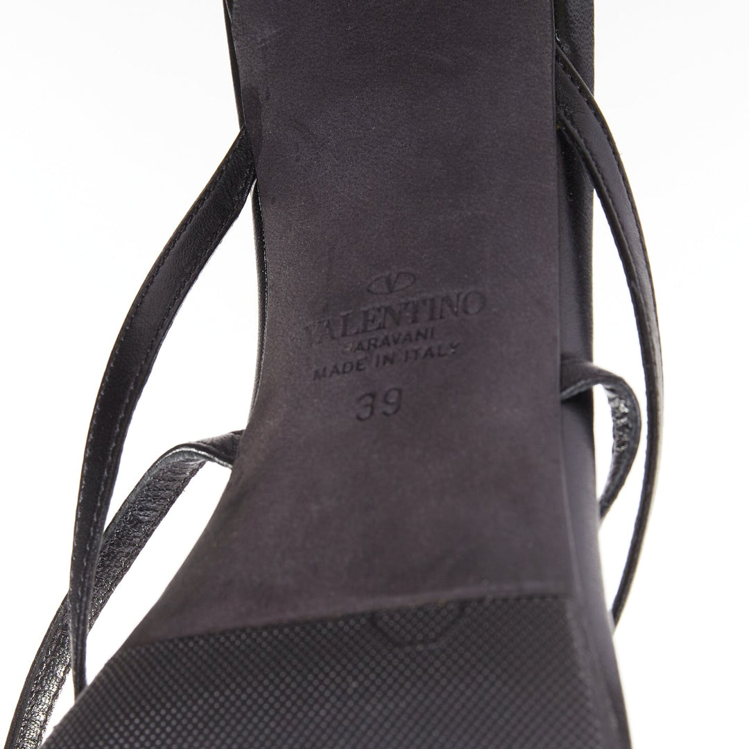 VALENTINO Rockstud black leather gold simple studs strappy sandals EU39