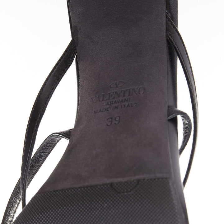 VALENTINO Rockstud black leather gold simple studs strappy sandals EU39