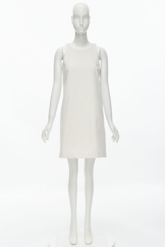 RUBAN Russia white cashmere wool minimal knee length work dress S
