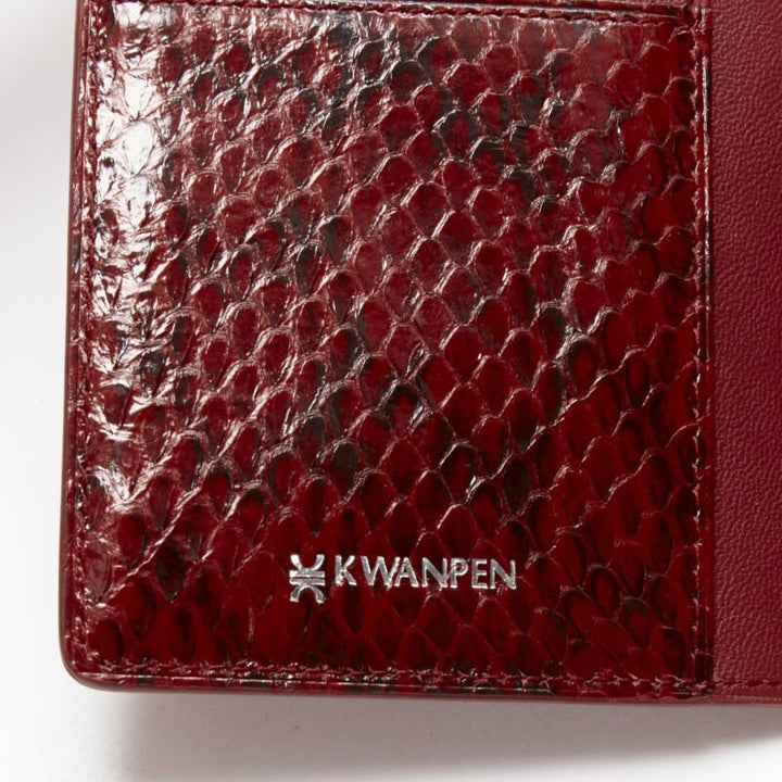 KWANPEN red glossy scaled leather trim bifold passport card holder