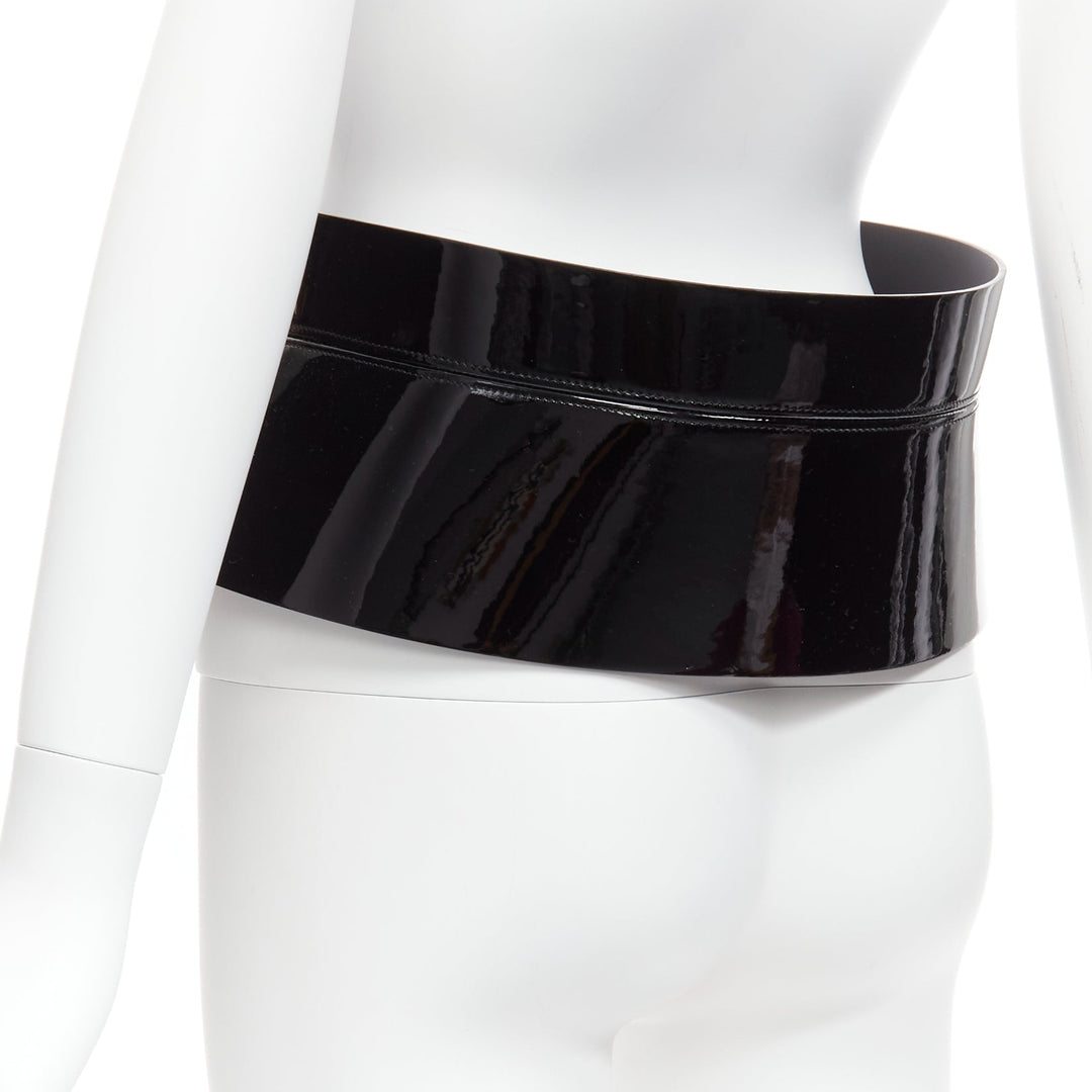 rare LOUIS VUITTON 2011 Runway Fetishes black patent peplum corset belt 85cm