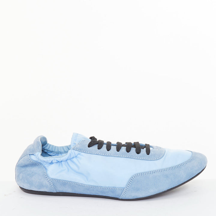 PRADA Collapse ReNylon light blue suede elasticized lowtop sneakers EU41 US8