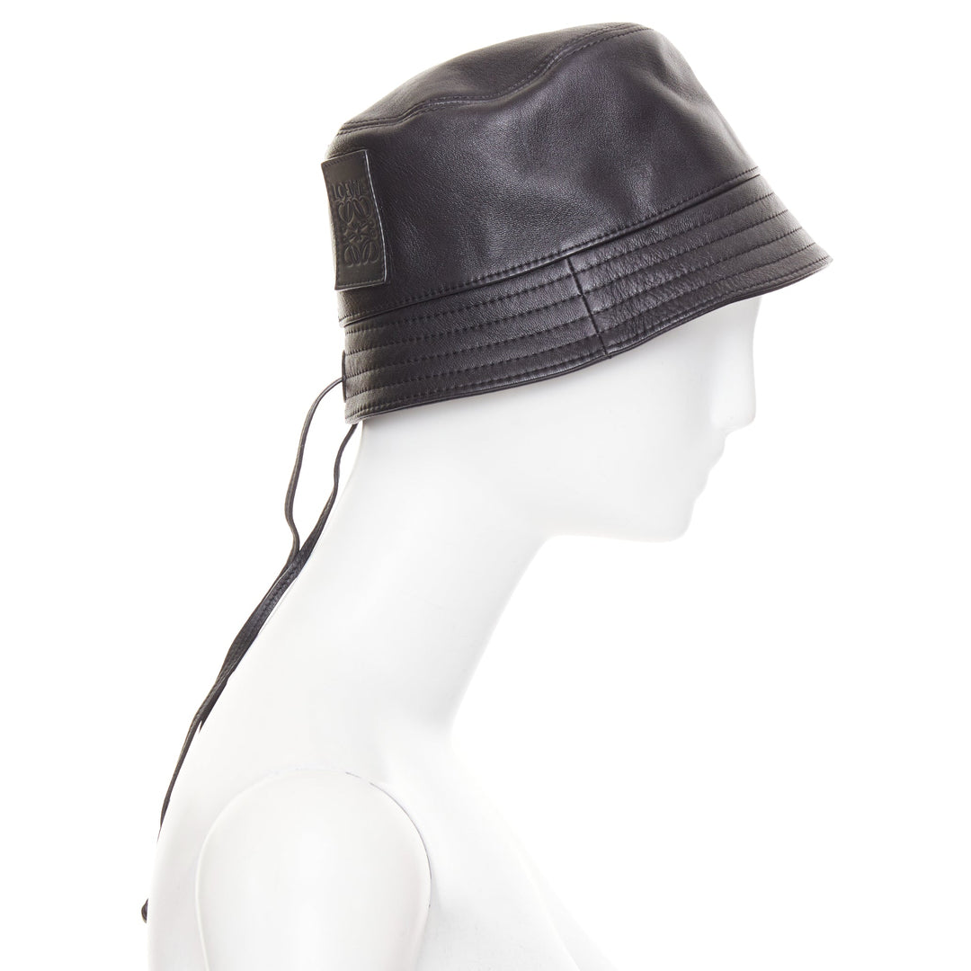 LOEWE 2021 Fisherman black nappa calfskin smooth leather bucket hat 57cm