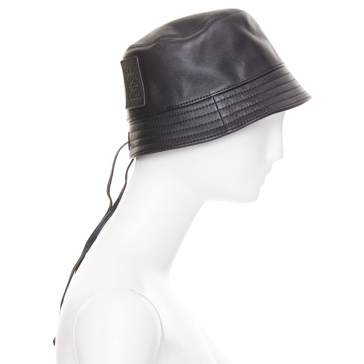 LOEWE 2021 Fisherman black nappa calfskin smooth leather bucket hat 57cm
