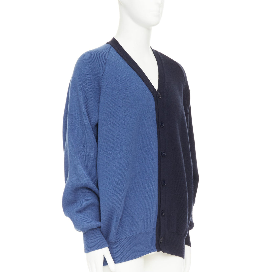 COMME DES GARCONS SHIRT navy blue two-tone button cardigan sweater XL