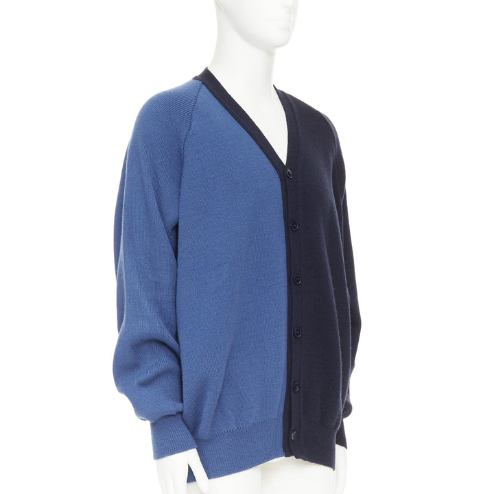 COMME DES GARCONS SHIRT navy blue two-tone button cardigan sweater XL