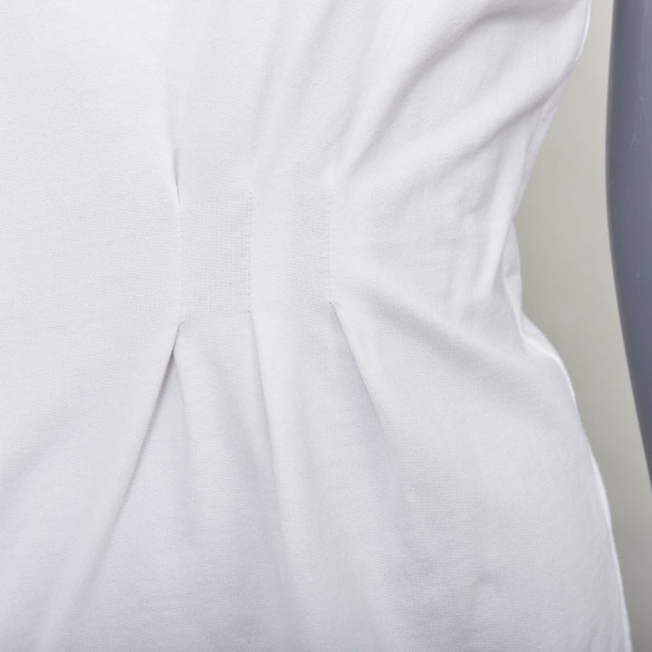DRIES VAN NOTEN white cotton ruffle side ribbed neck fitted tshirt XS