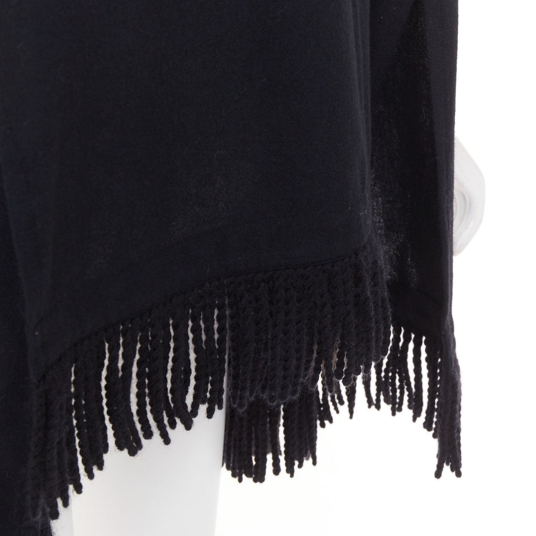 LIMI FEU black wool blend fringe hem open front draped long vest