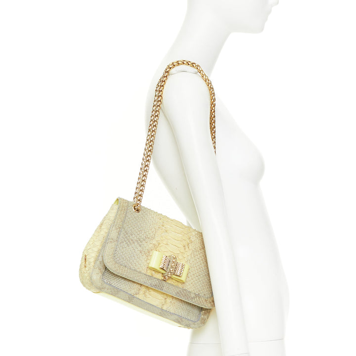 CHRISTIAN LOUBOUTIN Sweet Charity grey yellow gold stud bow chain shoulder bag