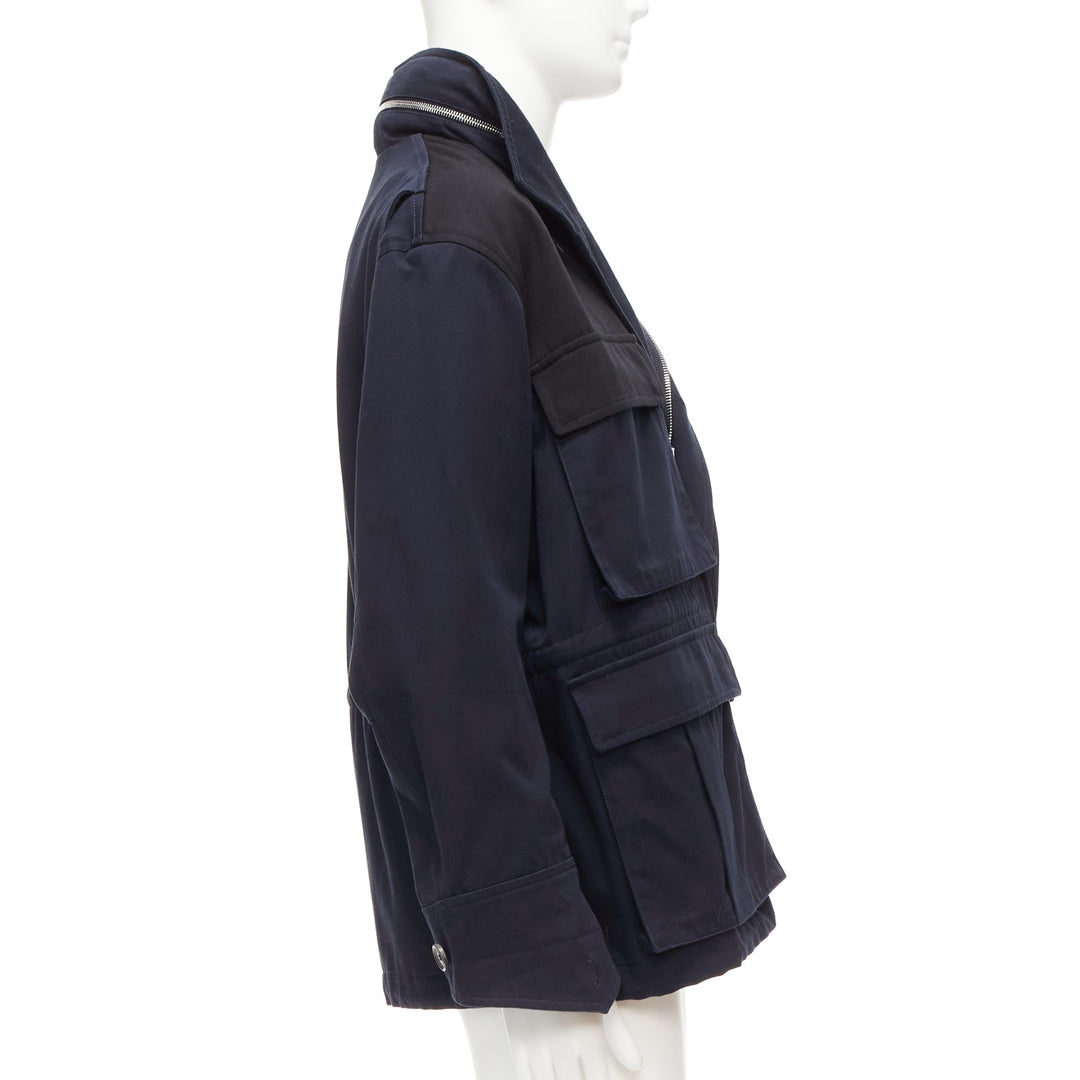 LOEWE navy black anagram cotton multi pocket military field jacket IT46 S