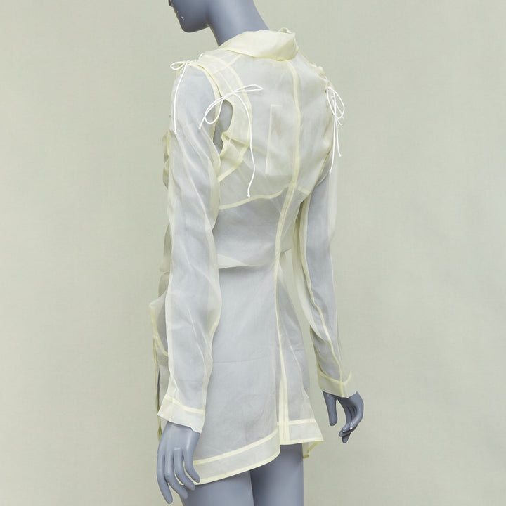CECILIE BAHNSEN Jaughna buttermilk yellow 100% silk deconstructed blazer UK8 S