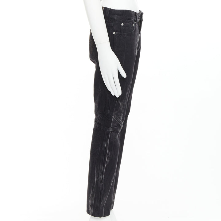 GIVENCHY grey acid washed cotton lightning topstitch panelled jeans 29"