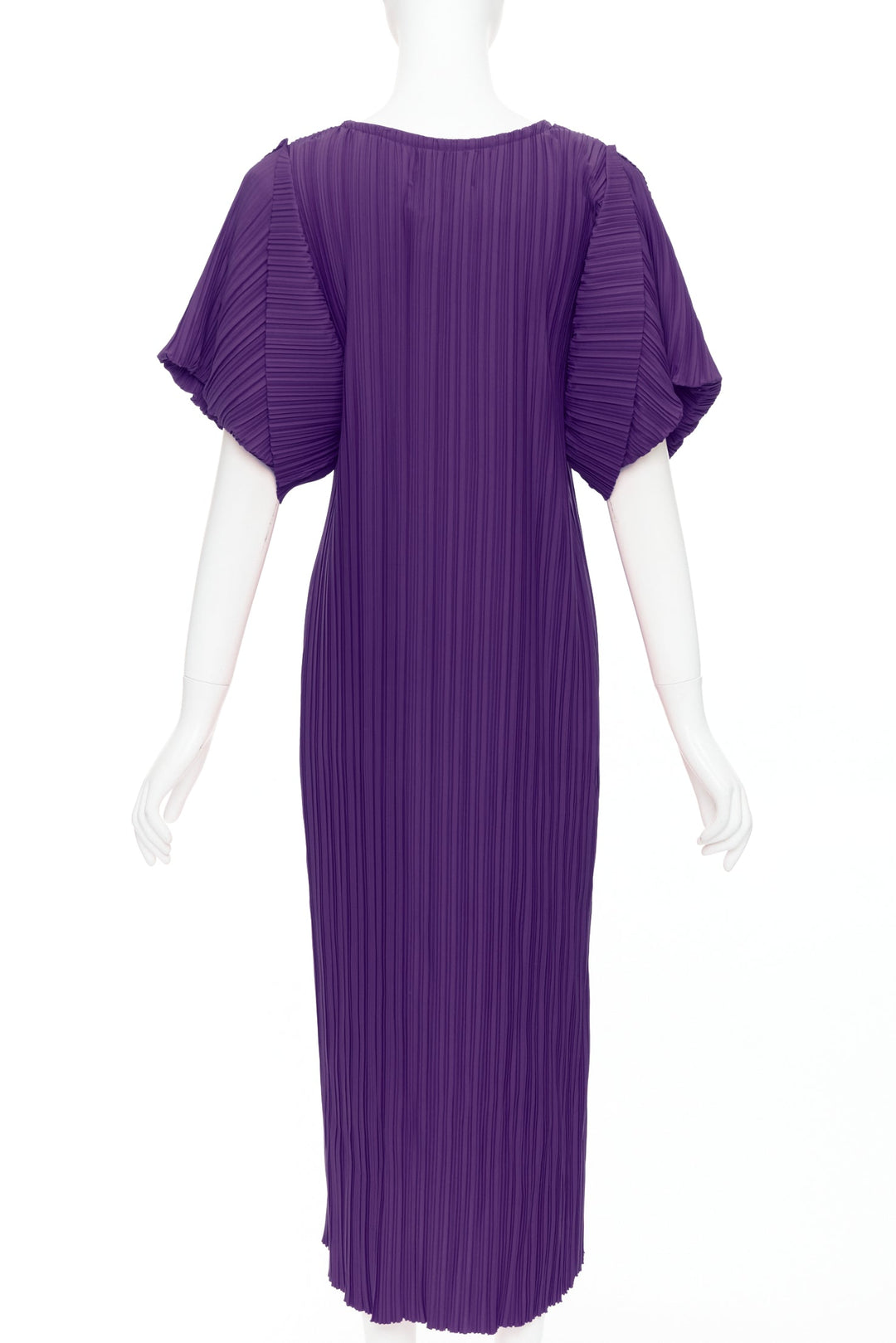 BAMBAH Beach purple plisse puff half sleeve crew neck midi dress